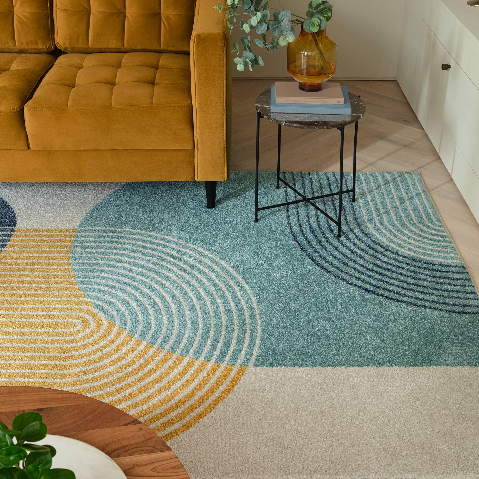 Lord of Rugs Alfombra para Sala de Estar, Dormitorio, Comedor, Oficina, Cocina, Color Azul, Retro, Grande, 160 x 230 cm
