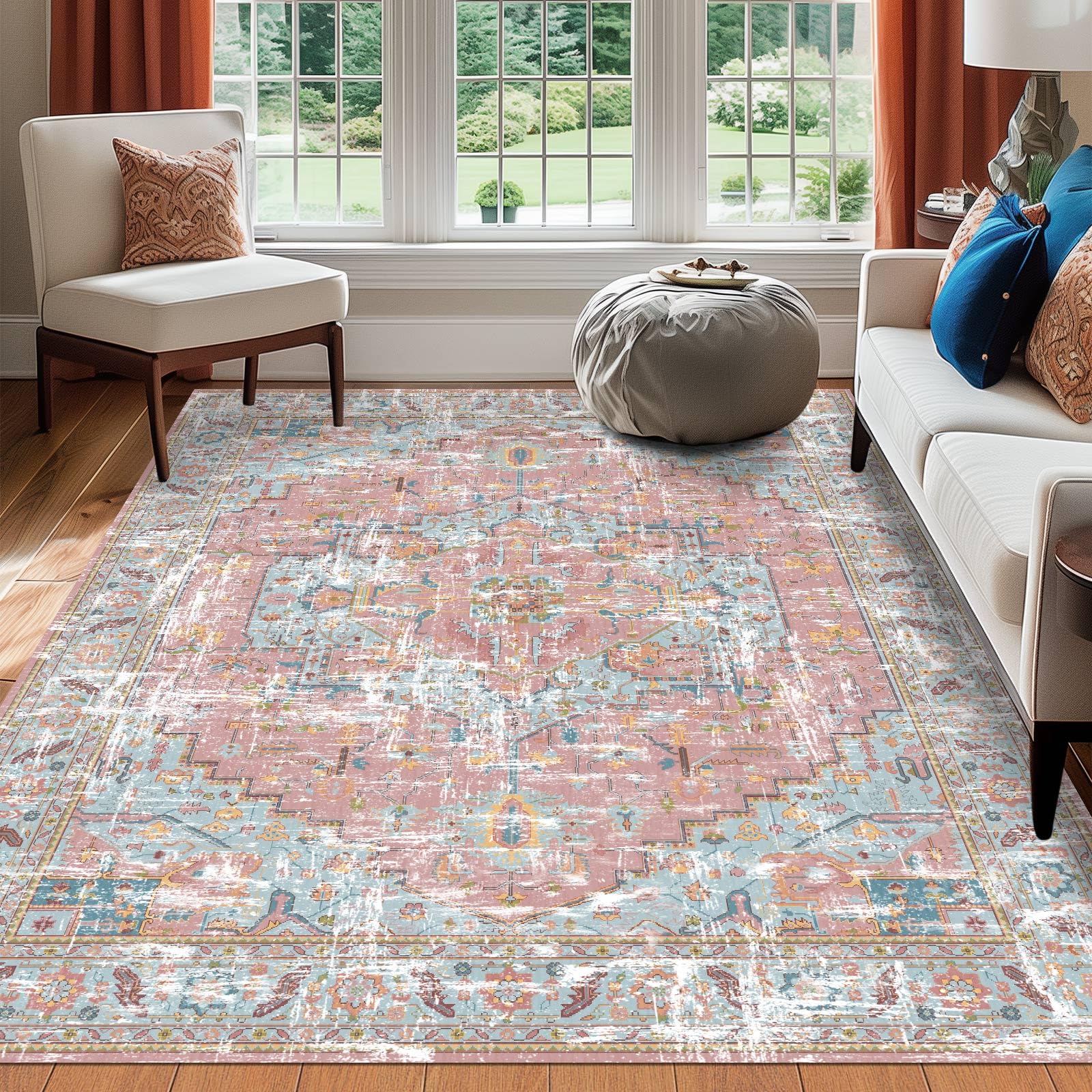 クリーニング済み！アメリカン ビンテージ風ラグ206×130 boho Amazon.com: Vintage Area Rugs Living Room Boho Washable Dusty Pink