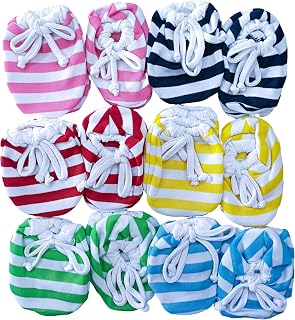 CUTEABLY Newborn Cotton Baby Mittens and Booties Set, Striped Socks, 0-6 Months, Unisex Price In India