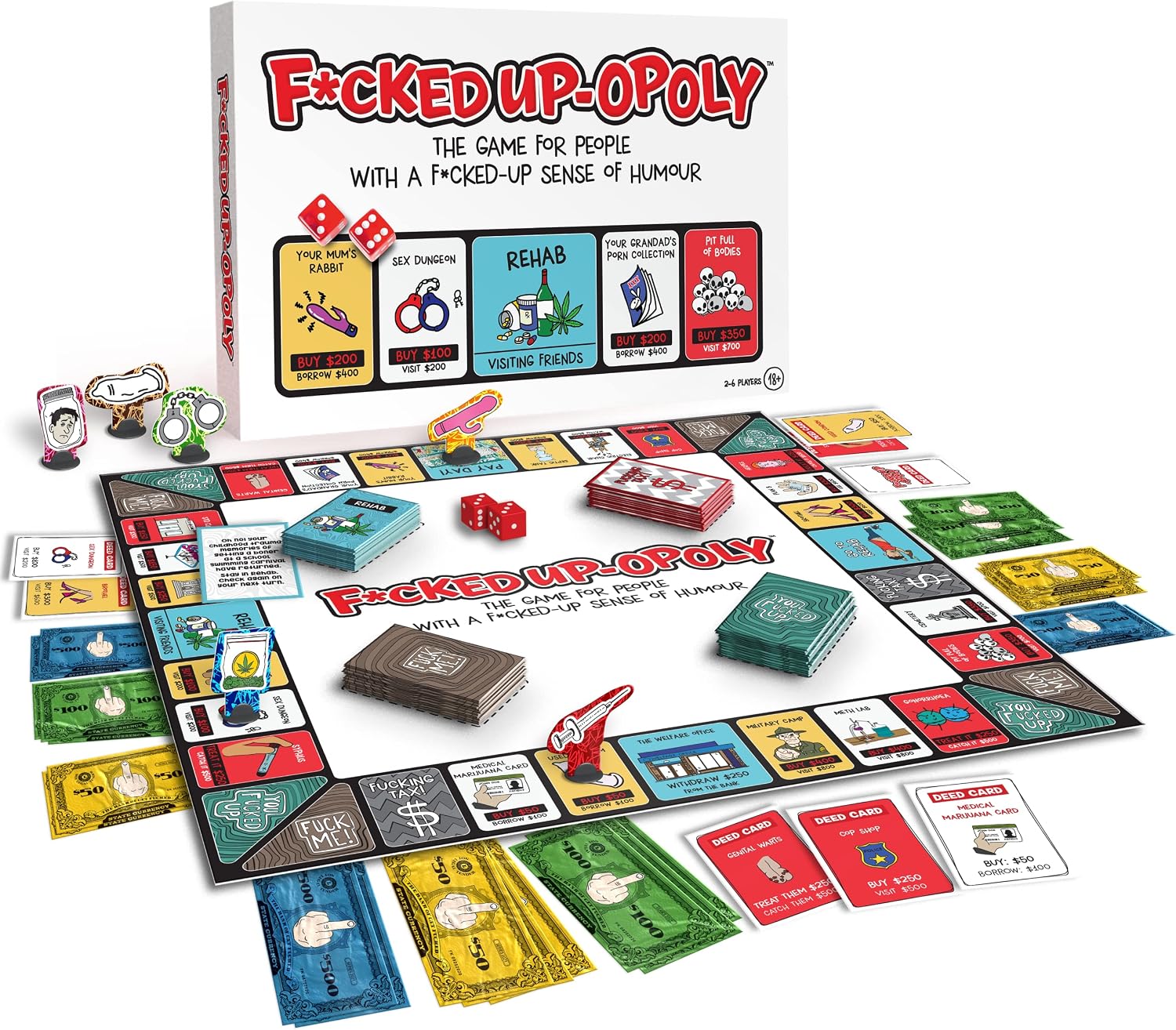 FCKED-UP-OPOLY Adult Party Board Game for Totally Messed Up Individuals, Outrageous Humor, Commands, Dares, Game Night, Group Party Game, 18+