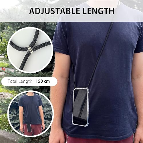 MyGadget Strap Case for Xiaomi 11t Pro | Xiaomi 11t - Crossbody Phone Cover - TPU Silicone Case with Neck Holder - Cord Lanyard Carrier with Rope in Black - 4