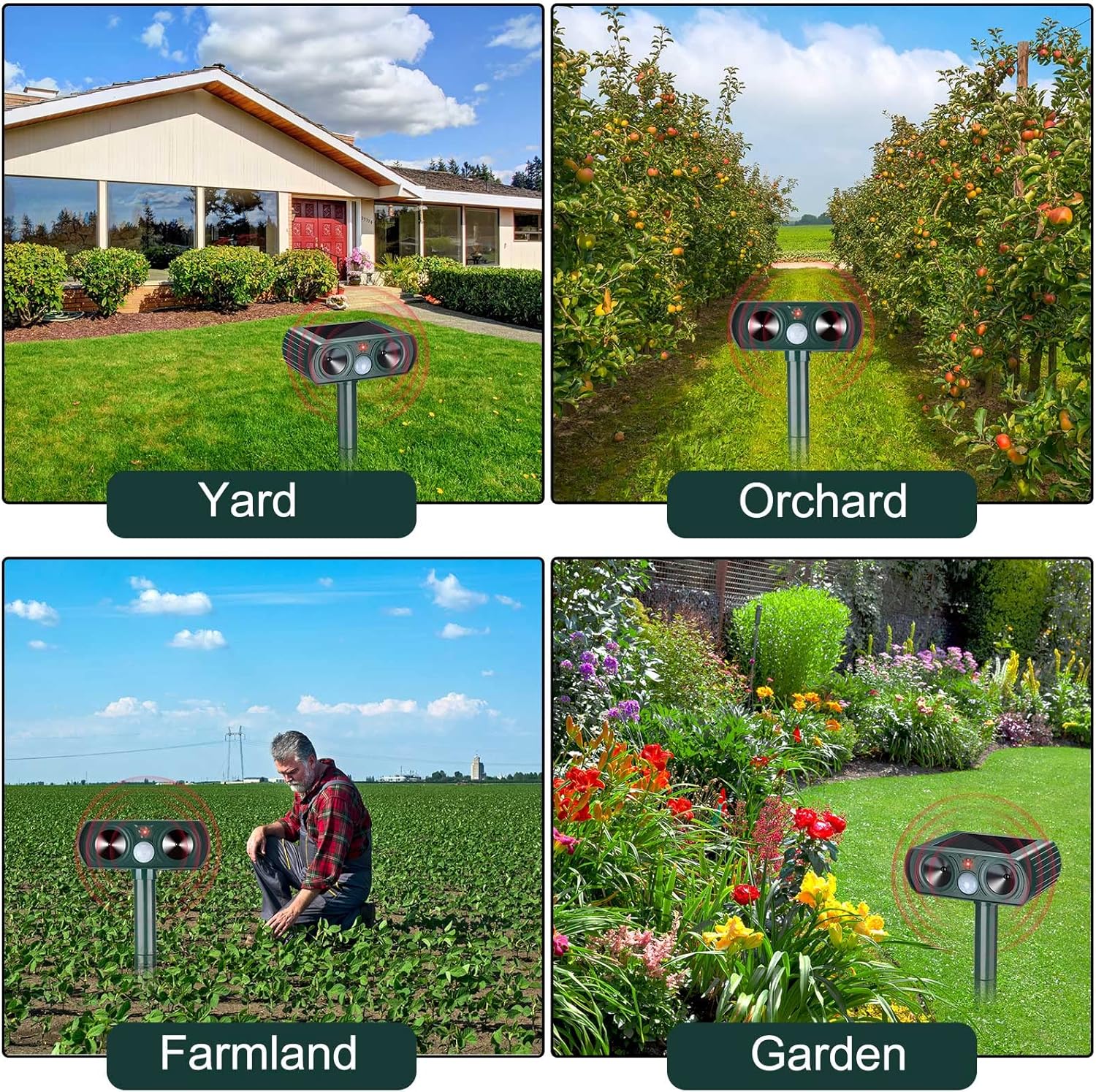 3 Pack Ultrasonic Solar Animal Repeller Waterproof Outdoor Cat Dog Repellent with Motion Sensor for Squirrel Animal Garden Yard Farm