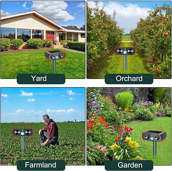 3 Pack Ultrasonic Solar Animal Repeller Waterproof Outdoor Cat Dog Repellent with Motion Sensor for Squirrel Animal Garden Yard Farm