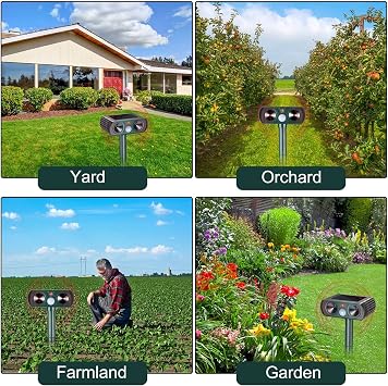 3 Pack Ultrasonic Solar Animal Repeller Waterproof Outdoor Cat Dog Repellent with Motion Sensor for Squirrel Animal Garden Yard Farm