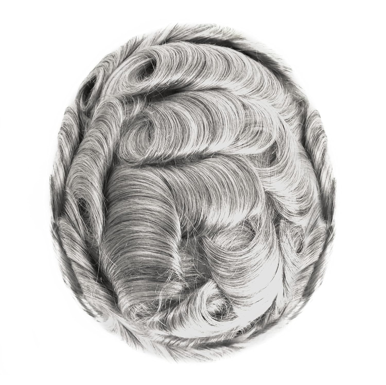 Toupee for Mens Human Hairpiece, Men Wig Human Hair Replacement System for Men Hair Style, Poly Skin 0.12mm V-looped Grey Hairpieces for Human Hair Natural Hairline 1B80