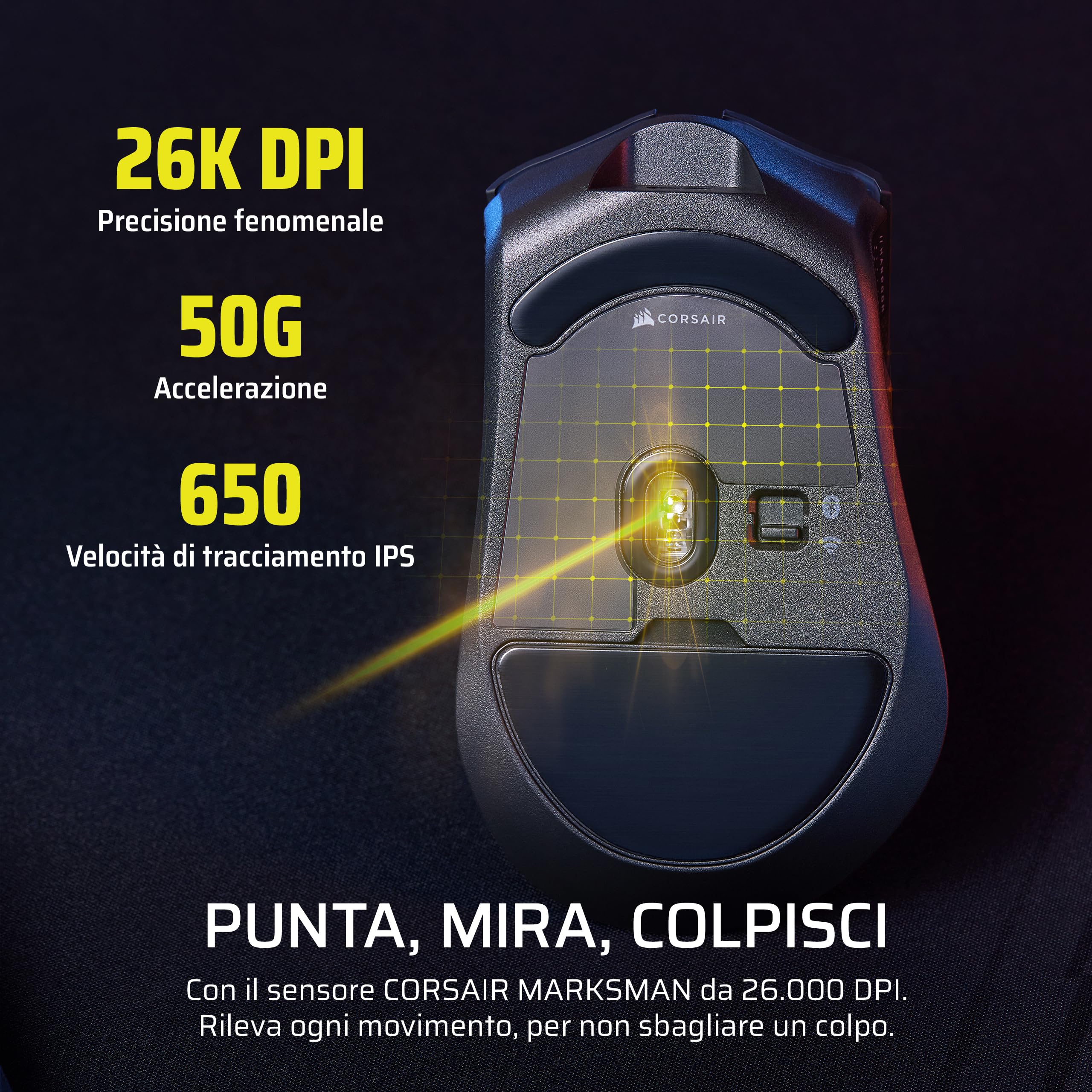 Corsair HARPOON v2 WIRELESS Mouse da Gioco – Nero | 26K DPI, Forma Asimmetrica, 6 Pulsanti Programmabili, Autonomia fino a 140 Ore