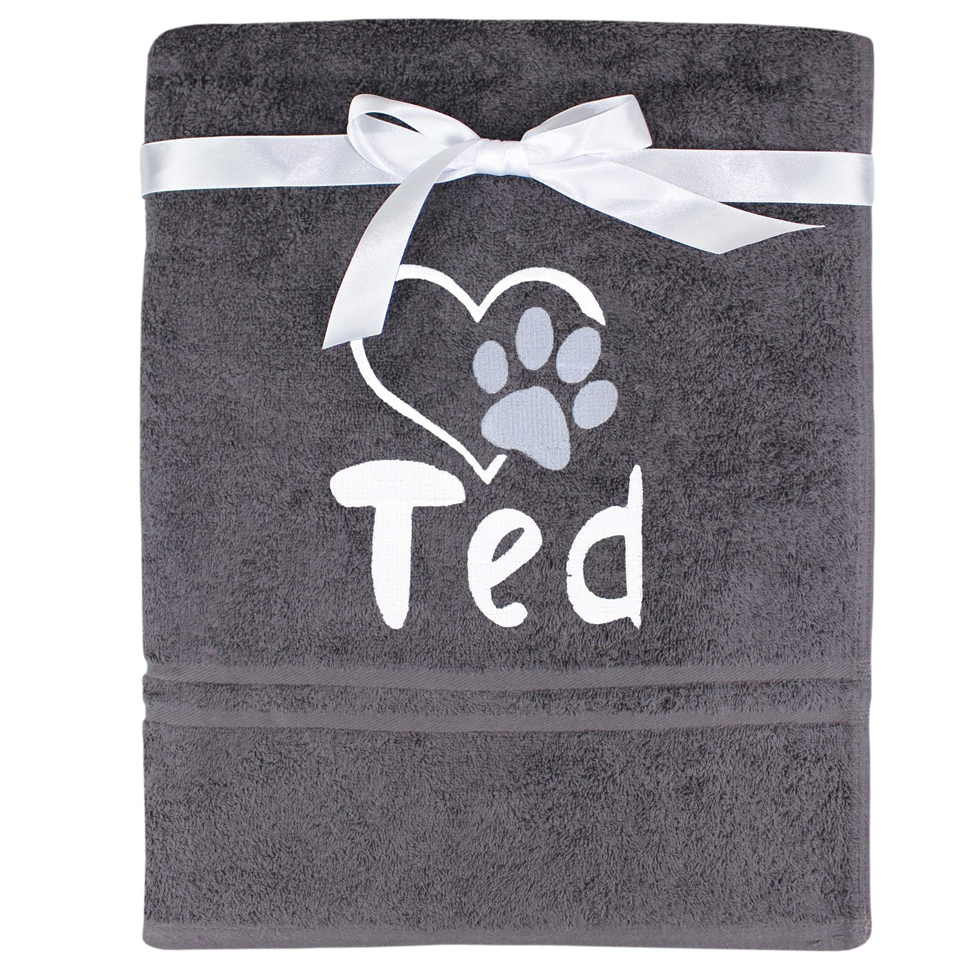 TeddyTs Personalised Puppy Heart and Paw Print Dog Gift Towel (Charcoal and White)