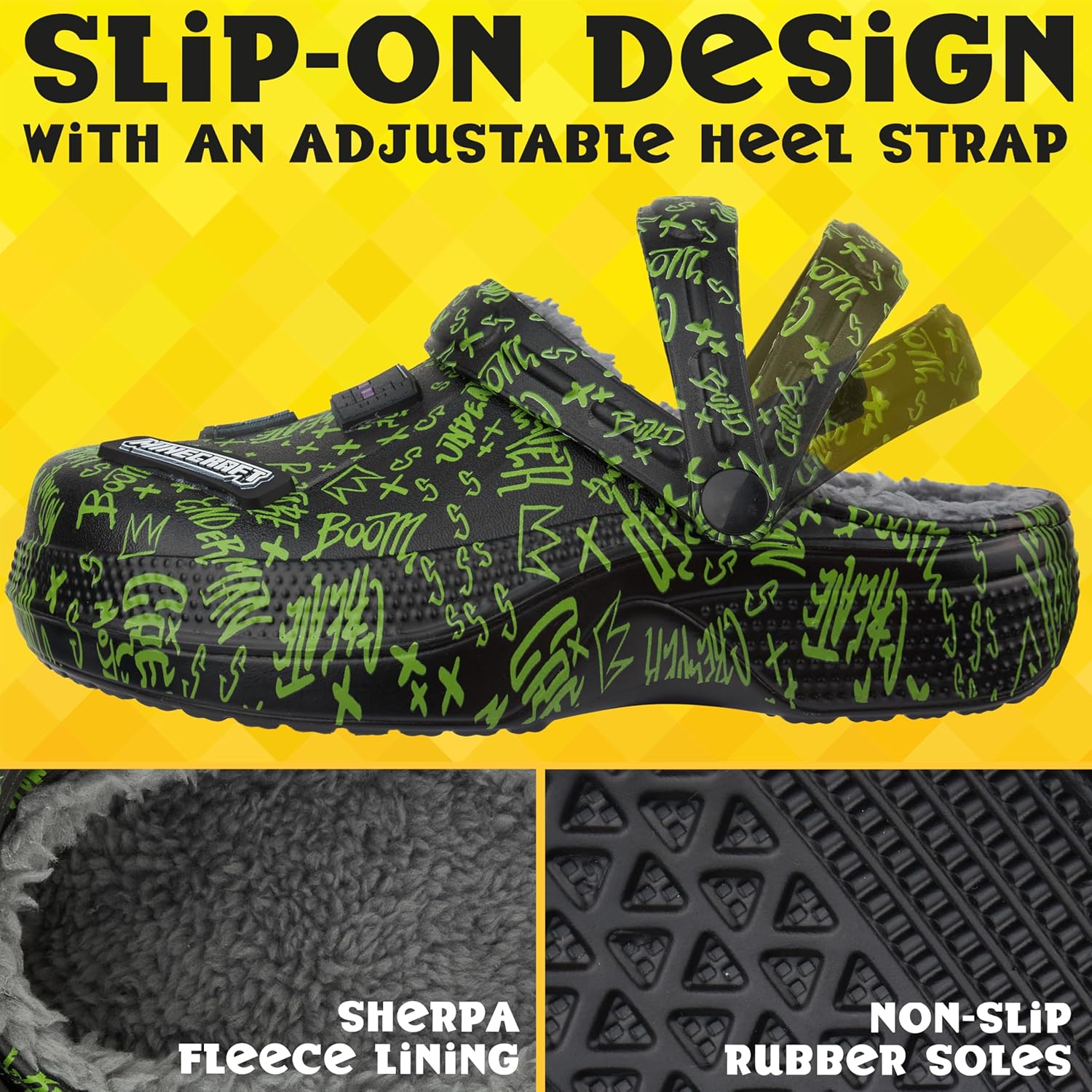 Get Trend Minecraft Clogs for Boys Teens, Fleece Non Slip Indoor Slippers, Kids House Shoes, Creeper Gamer Gifts for Boys - Image 4
