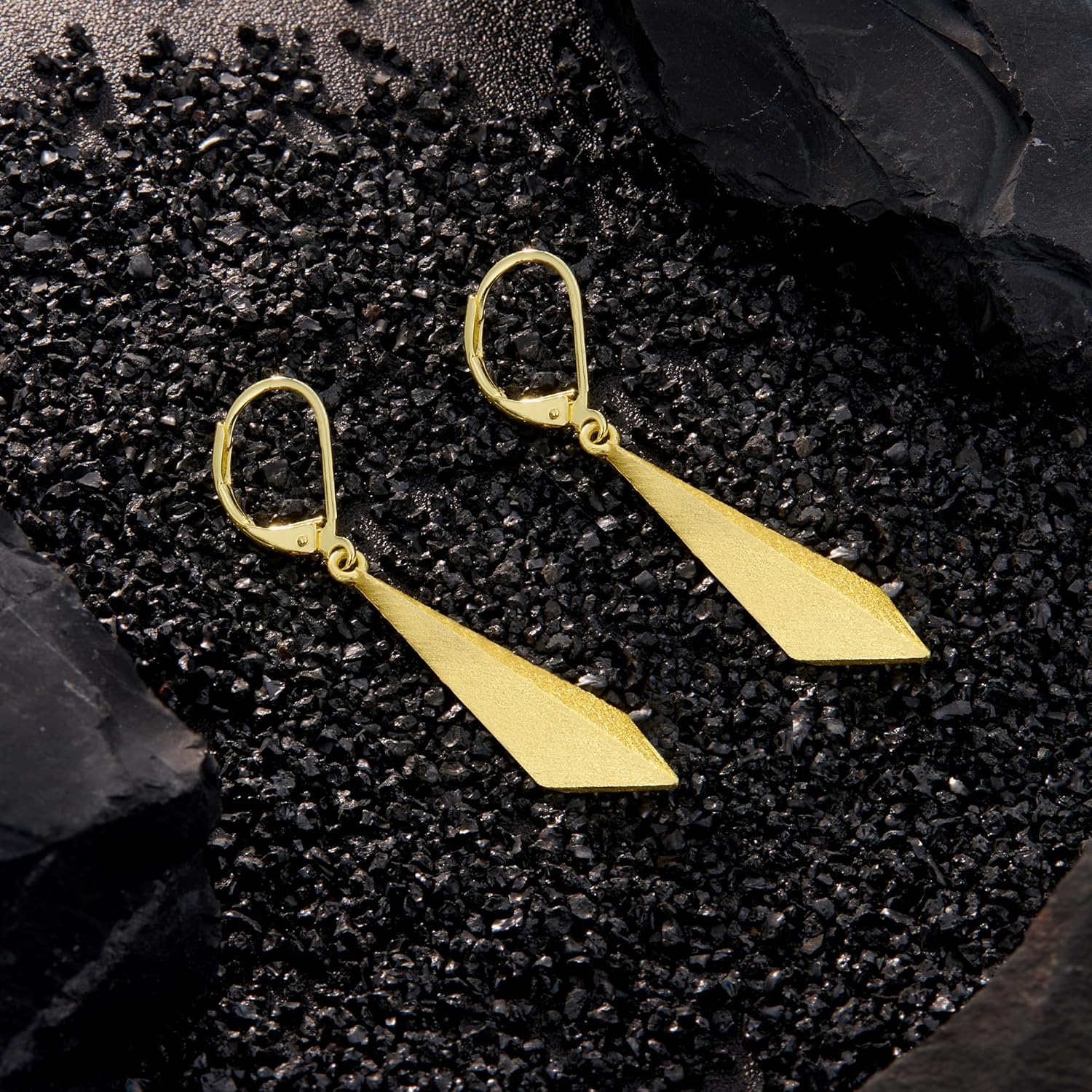 ALEXCRAFT 925 Sterling Silver Dangle Earrings for Women Trendy Handmade Brushed Drop Dangle Earrings Jewelry 14K Gold Plated Hypoallergenic Rhombus Sliver Leverback Dangle Earring Gifts - Image 7