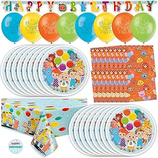 Cocomelon Birthday Decorations | Serves 16 | Balloons, Banner, Tableclot...