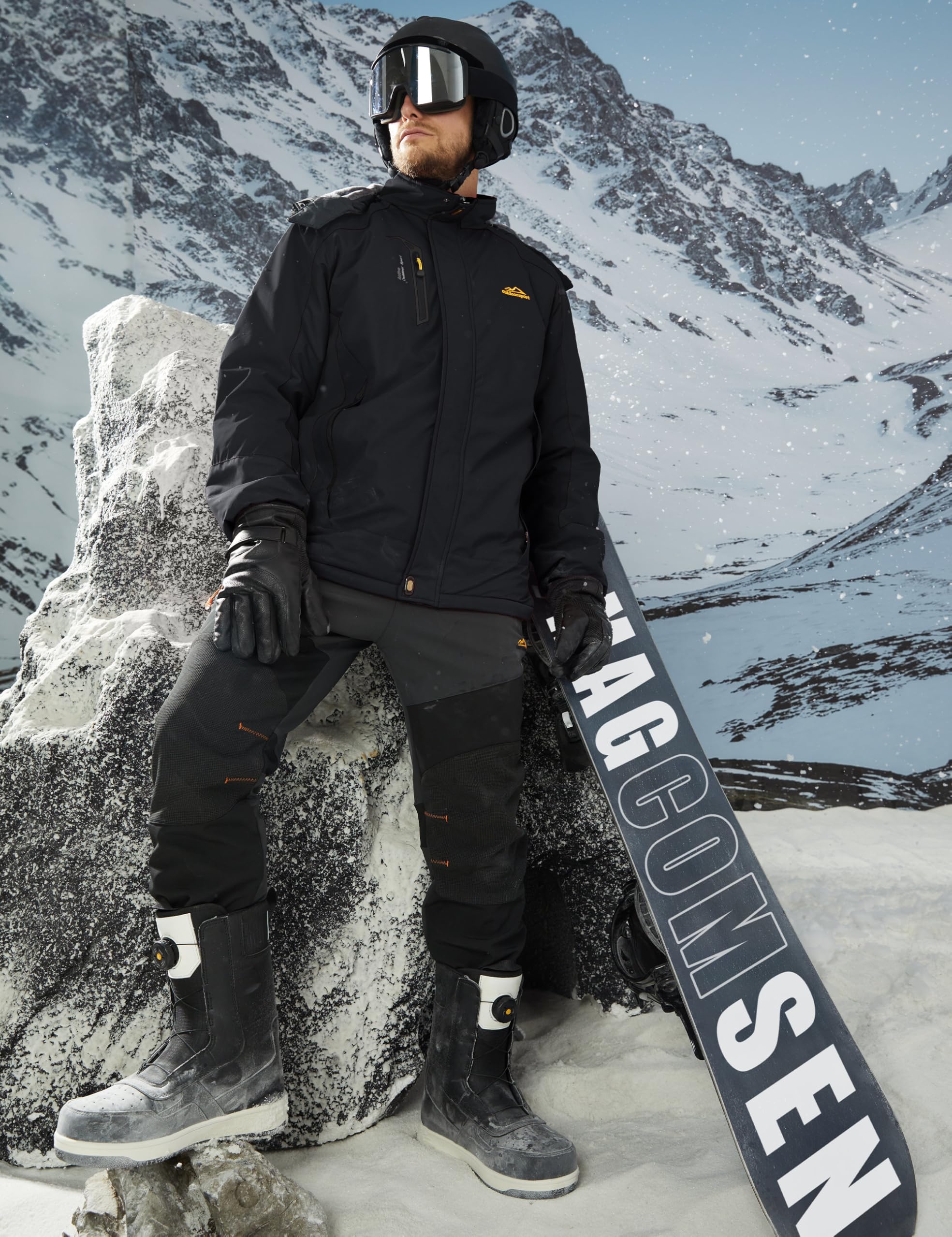 MAGCOMSEN Veste de ski imperméable pour hommes Veste polaire avec capuche coupe-vent pour randonnée extérieure