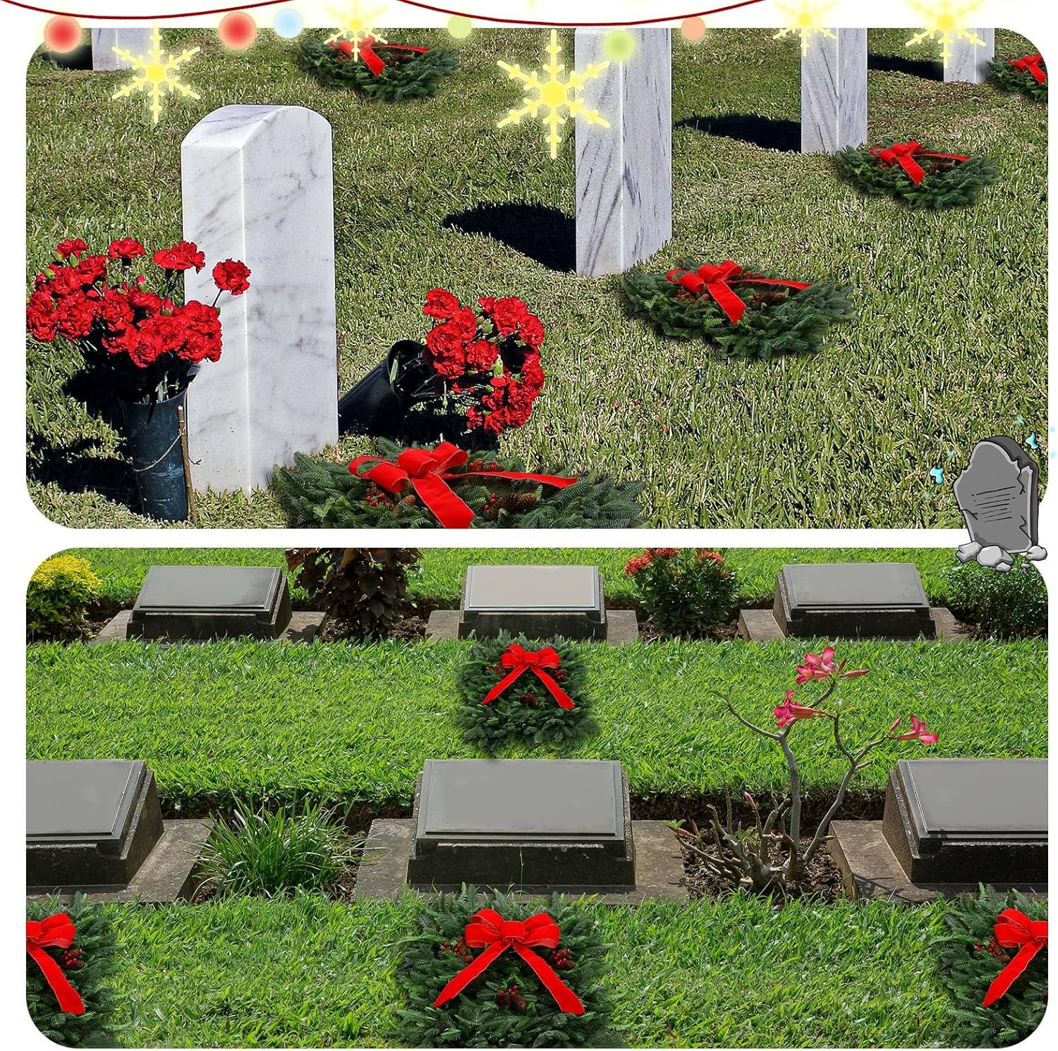 Christmas Grave Blanket Set Winter Grave Blanket Graveside Flowers for Winter Greenery Cemetery Decoration 28 x 24 Inches