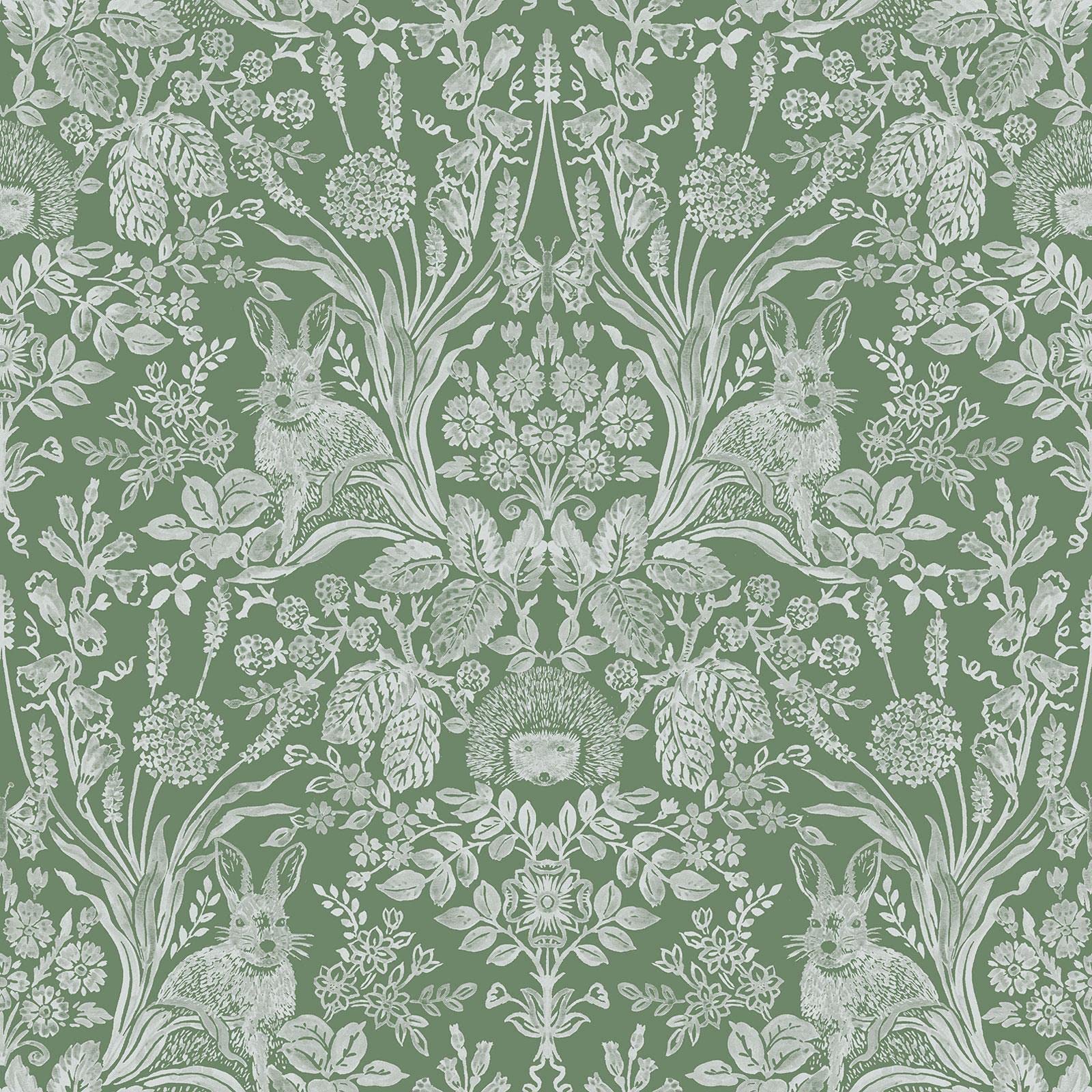 World Of Wallpaper Green Harlen Woodland Damask Wallpaper Animals Leaves Wall Paper For Walls Living Room, Lounge, Bedroom, Hallway, Feature Wall 50342 (Green)