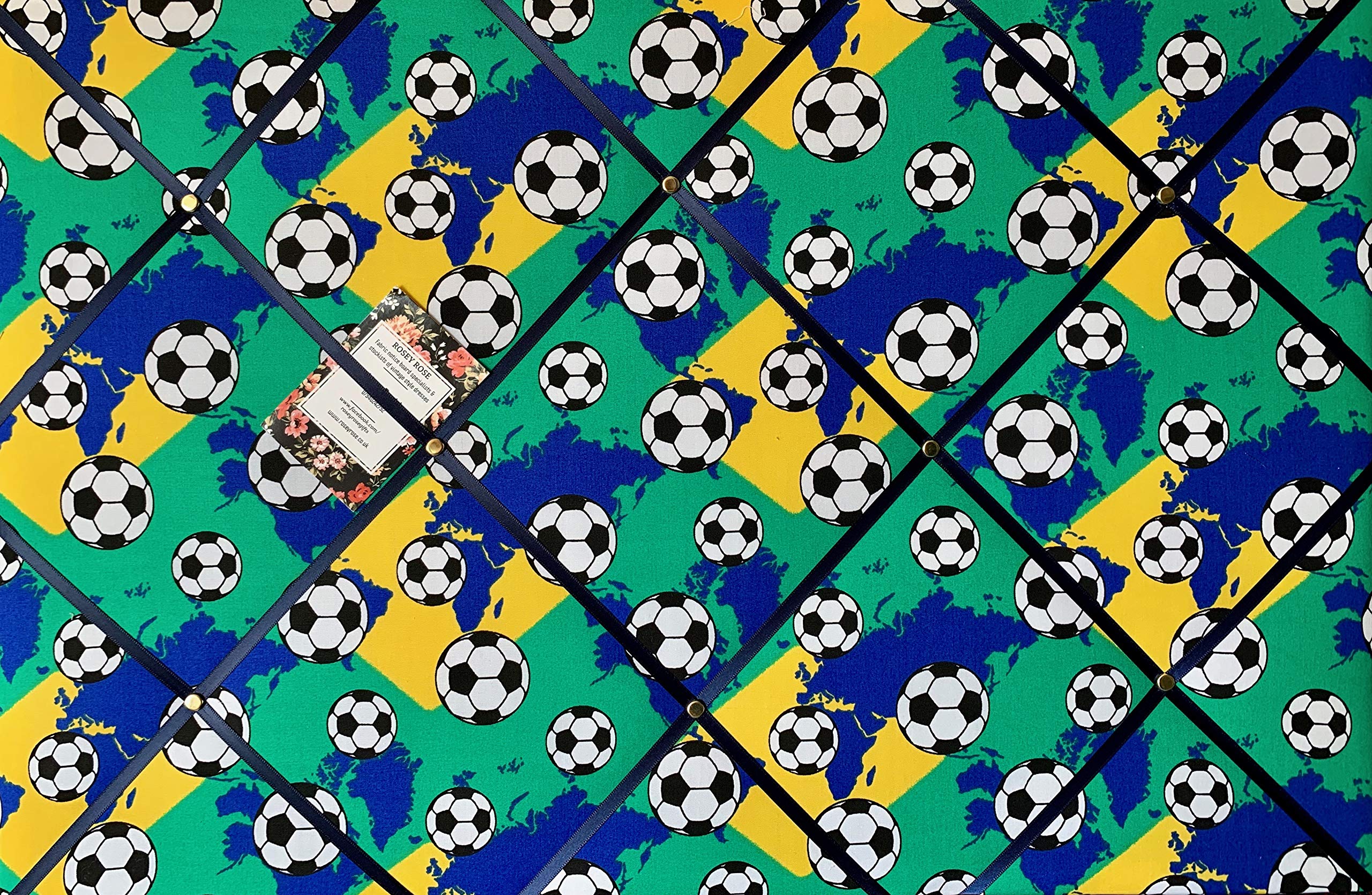 Custom Handmade Bespoke Fabric Pin Memo Notice Photo Cork Memo Board With Football Soccer Brazil Green Yellow Blue With Your Choice of Sizes & Ribbons