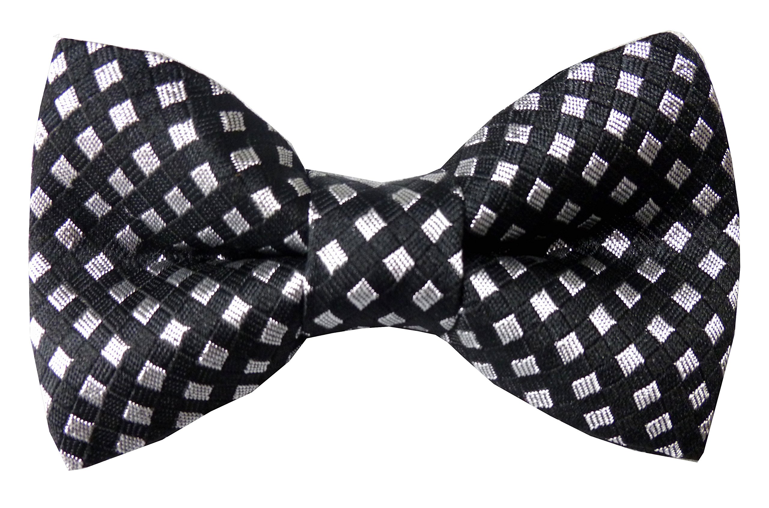 Black & Silver 100% Silk Harlequin Check Bow Tie