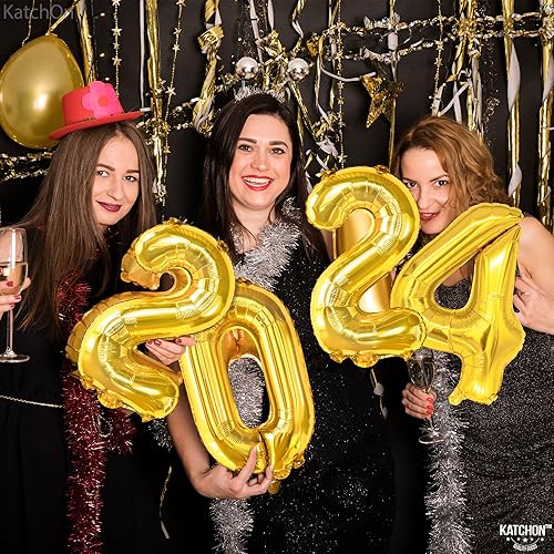Miniatura 7 de KatchOn, Globos dorados del 2024 con números de 16 pulgadas, globos dorados 2024 | Globos dorados 2024 para decoraciones de feliz año nuevo 2024 |