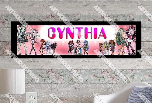 Miniatura 3 de Monsters-Highs #2-10"x32" Personalized Name Poster with Border Mat, Customize Name Sign, Birthday Party Banner