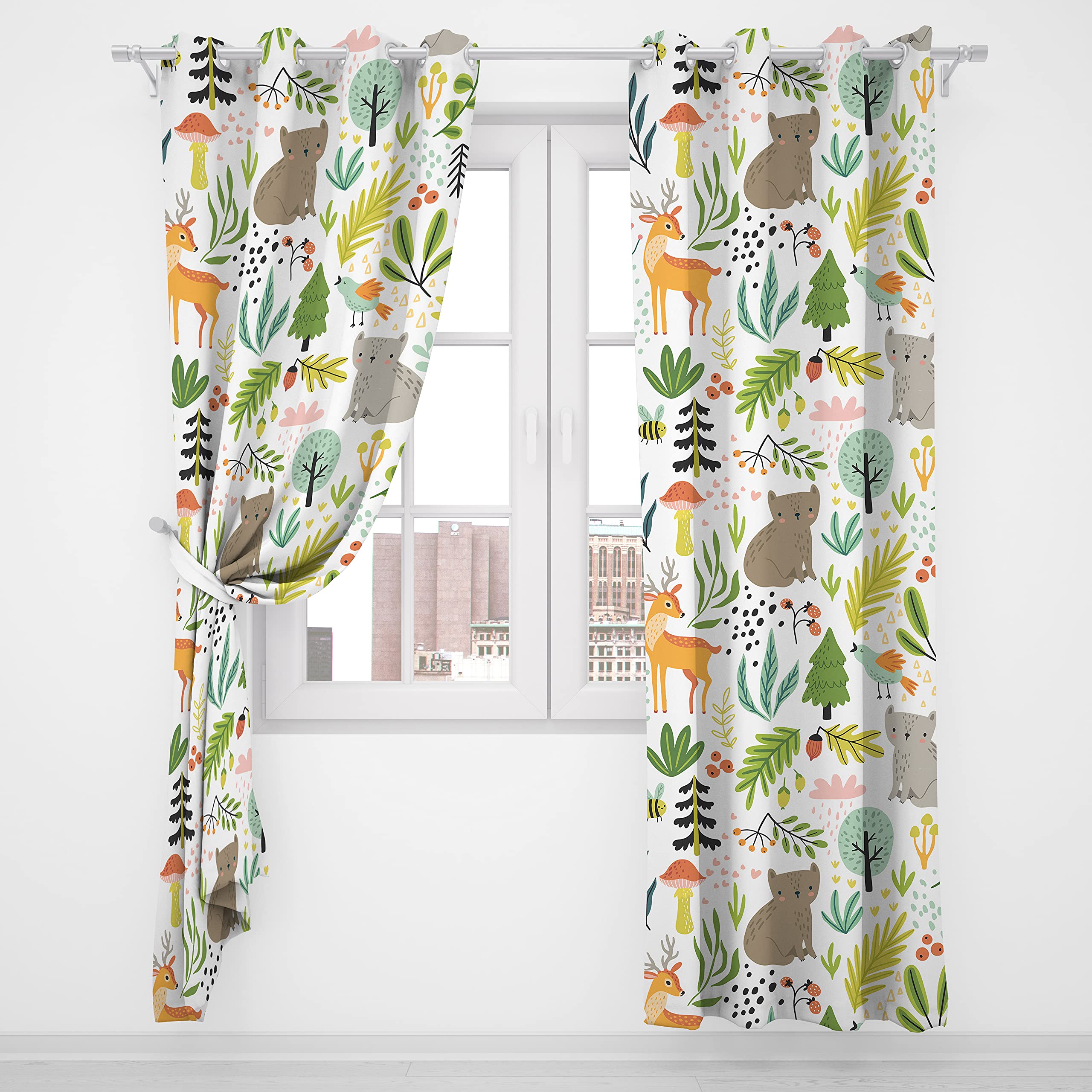 Kids Blackout Curtains ,Curtains Forest with Wild Animals Plants Trees for Bedroom Living Room Decor Blackout Curtains 52x84inch(132x213cm)
