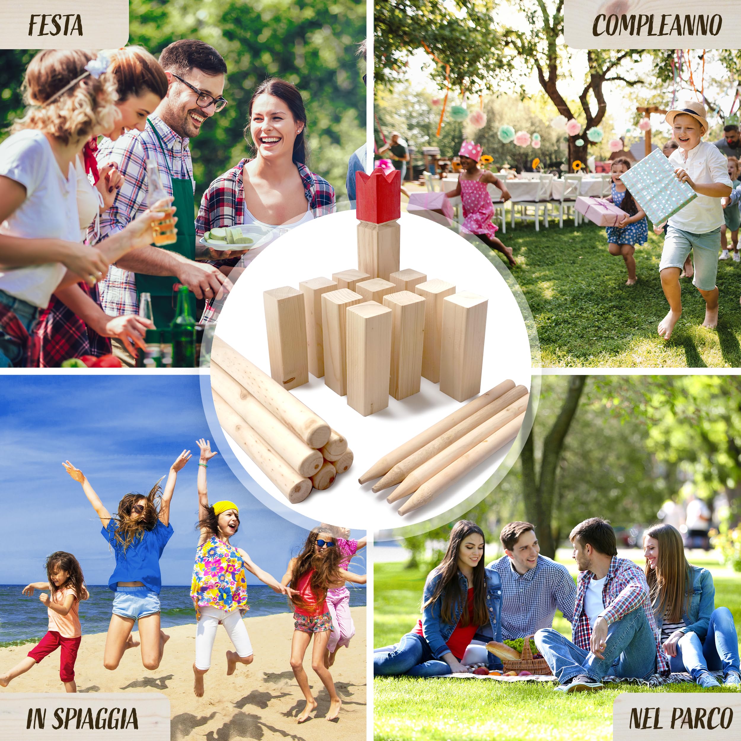 Ocean 5 Kubb Gioco Originale Vichingo | Gioco in Legno di Alta qualità in Una Borsa di Stoffa con Figure enormi | Set di Scacchi svedesi | Set di Scacchi in Legno per Bambini e Adulti |