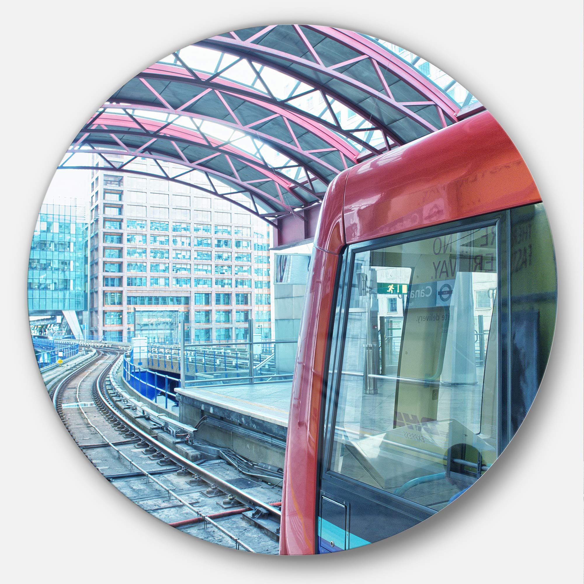 Design ArtDesignart Departing London Subway Train Modern Cityscape Metal wall Art - Disc of 23, 23'' H x 23'' W x 1'' D 1P, Blue