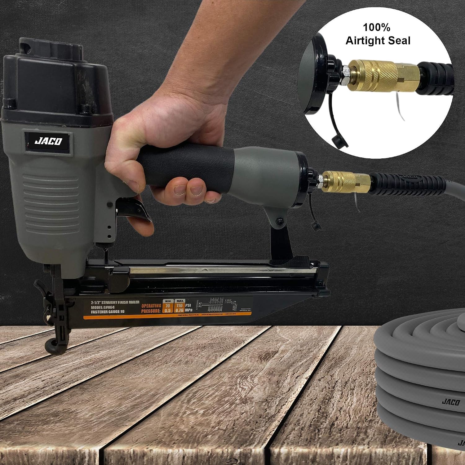 JACO Air Compressor Hose (3/8" x 50 ft) with Industrial Quick Connect Fittings Kit (1/4" NPT, Set of 12)