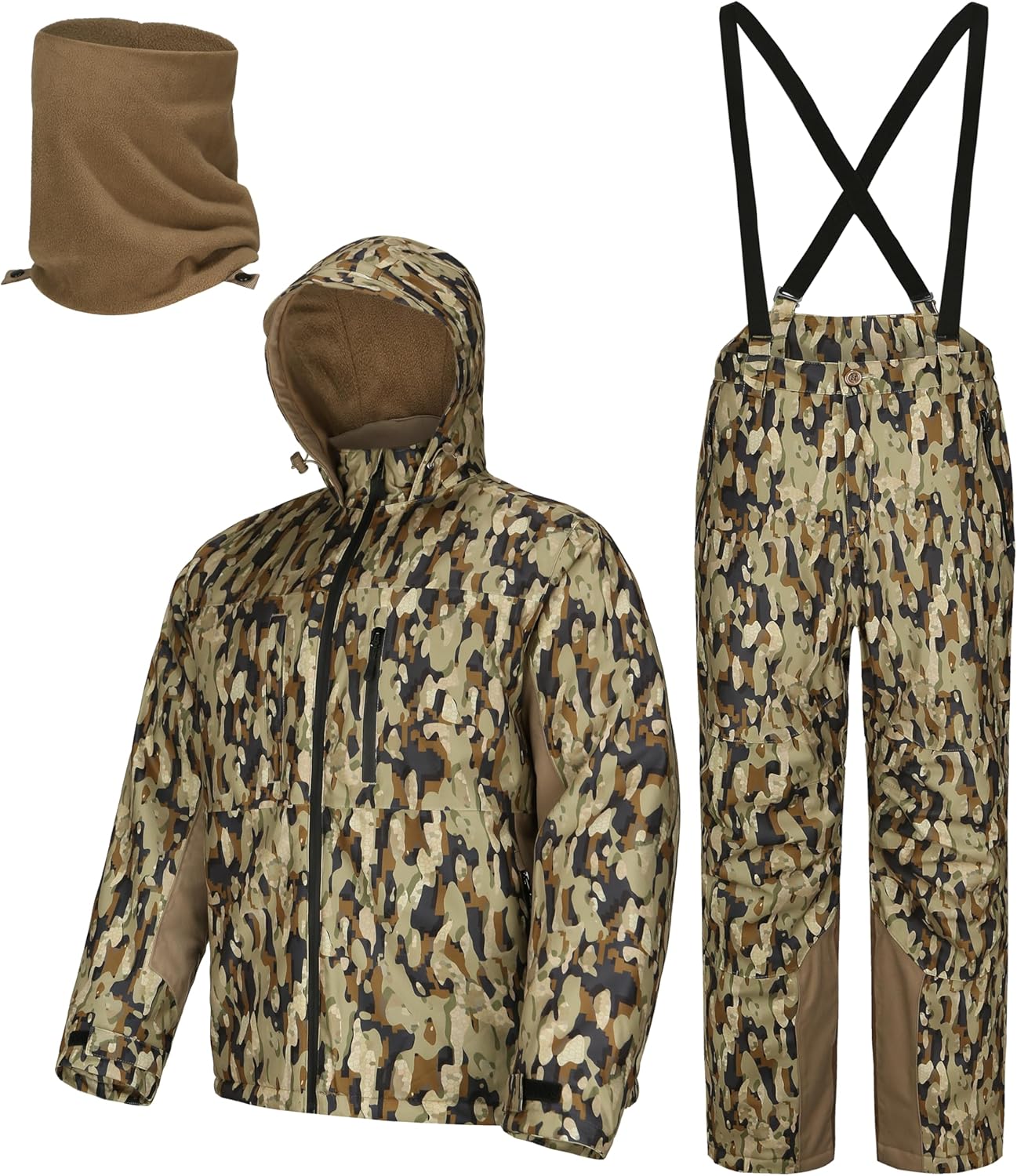 UIIHUNT Hunting Clothes for Men with Face Mask, Silent Waterproof Camo Jacket & Pants, Warm Hunting Suit for Cold Weather
