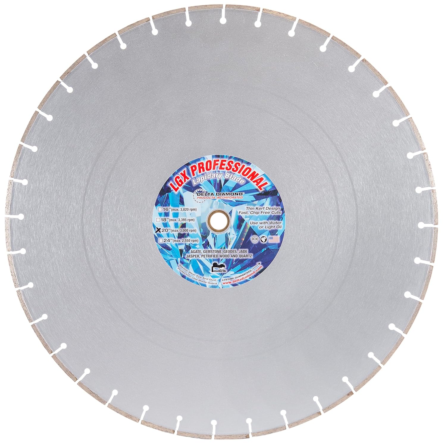 Delta Diamond LGX Series Professional Lapidary Blade, 10 inch X .040 (1mm) X 5/8" Arbor, Premium, Wet Cutting Gemstone, Quartz, Agate, Geodes, Petrified Wood, and Jasper (10")