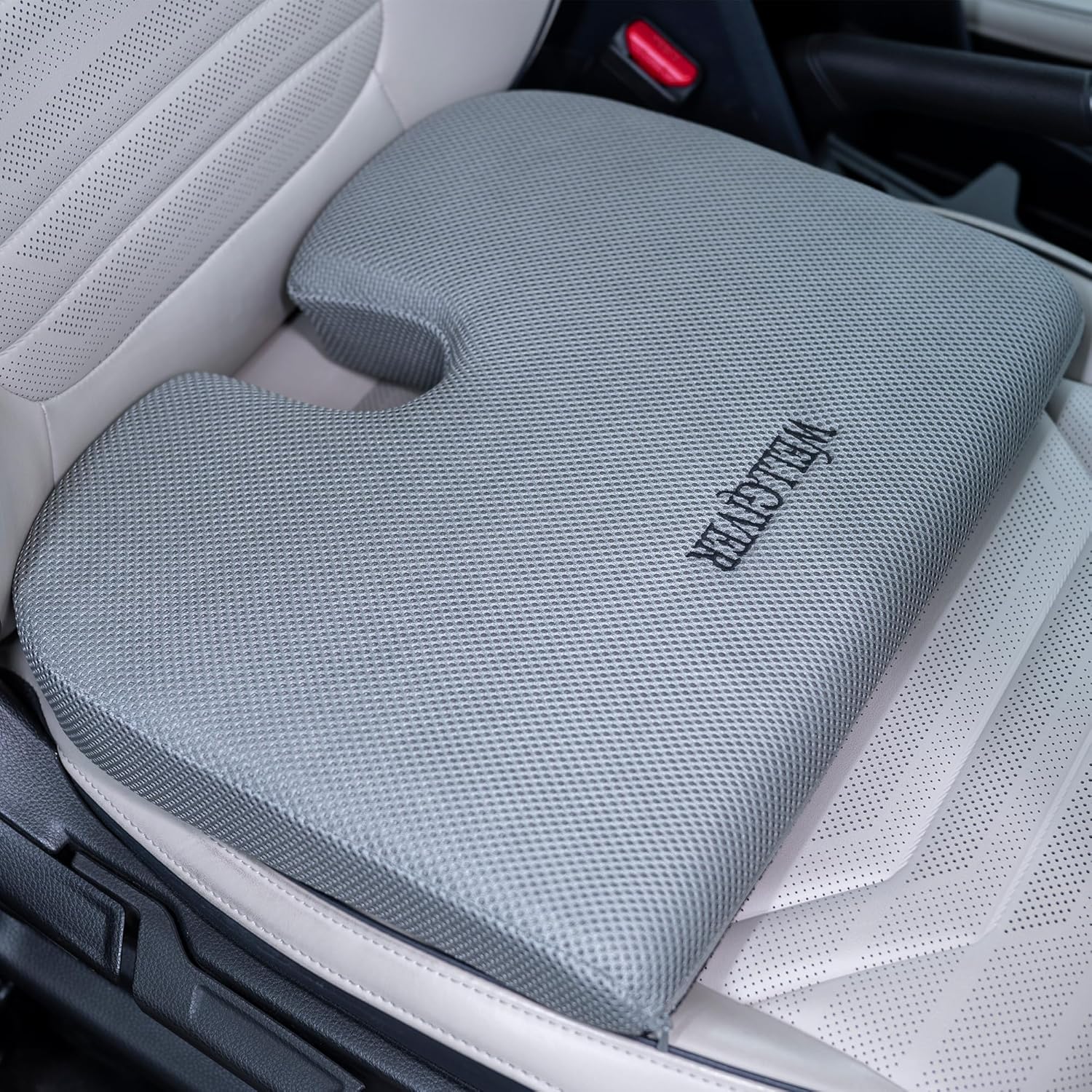 WELLGIVER Memory Foam Orthopedic Car Seat Cushion 17x15x3 Inch Grey