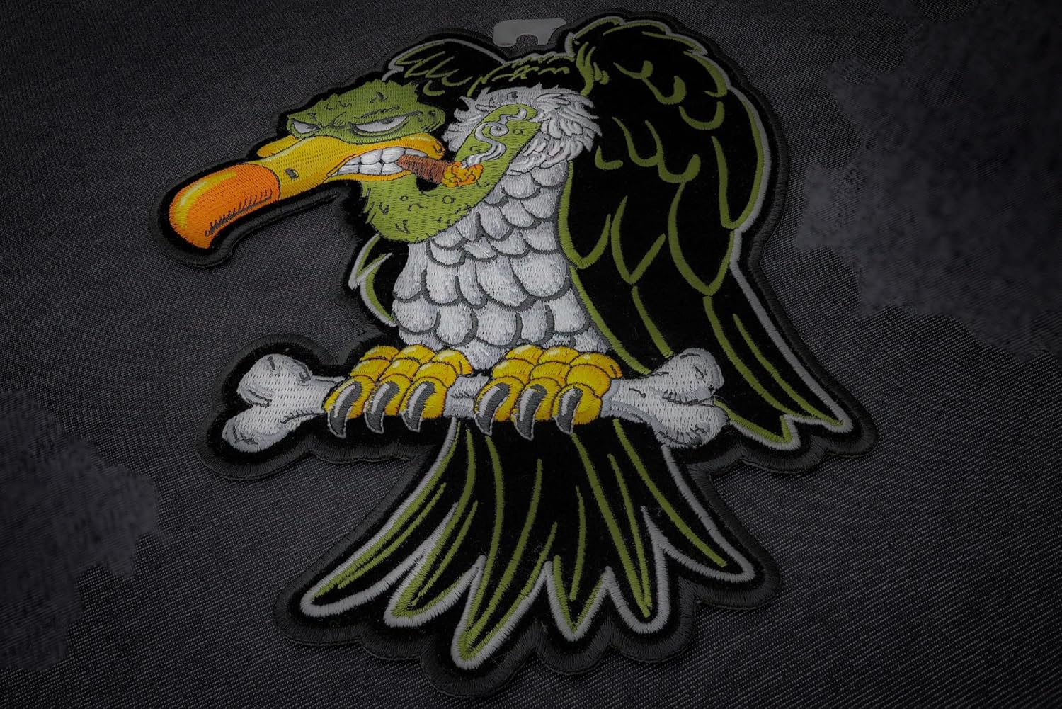 Vulture on Bones with Cigar Patch, Large Animal Patches for Jackets (PL6938)