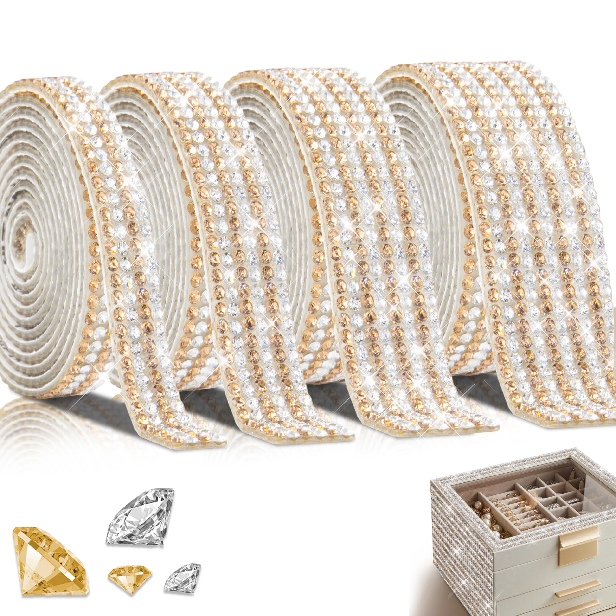 Ruban de strass en cristal autocollant 2mm or et argent pour finitions haute brillance