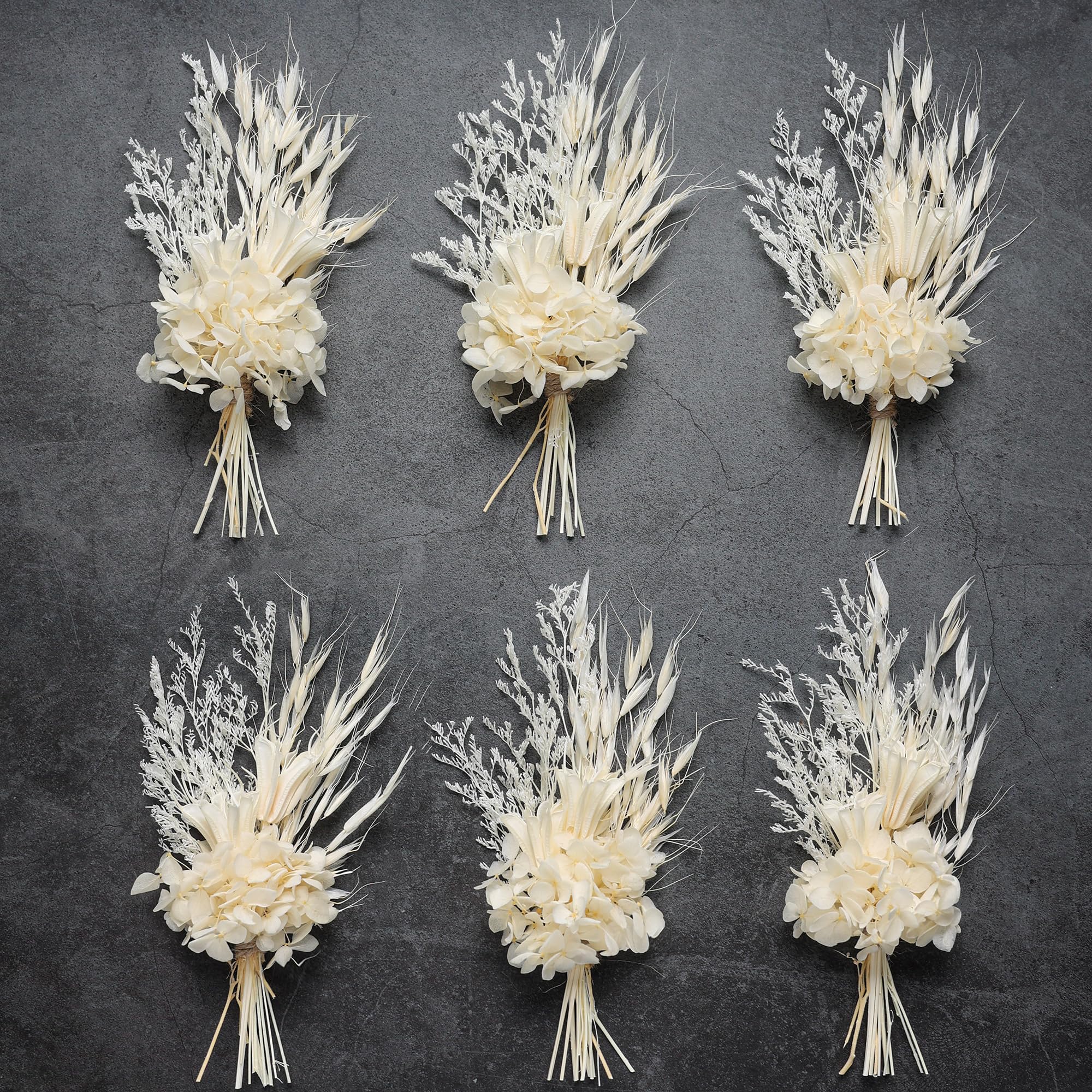 Bukiet mini suszonych kwiatów (6 sztuk), bukiet suszonych kwiatów na stół weselny w stylu boho, suszona trawa pampasowa, pana młodego i drużba boutonniere, suszone kwiaty do ciasta. (biały)