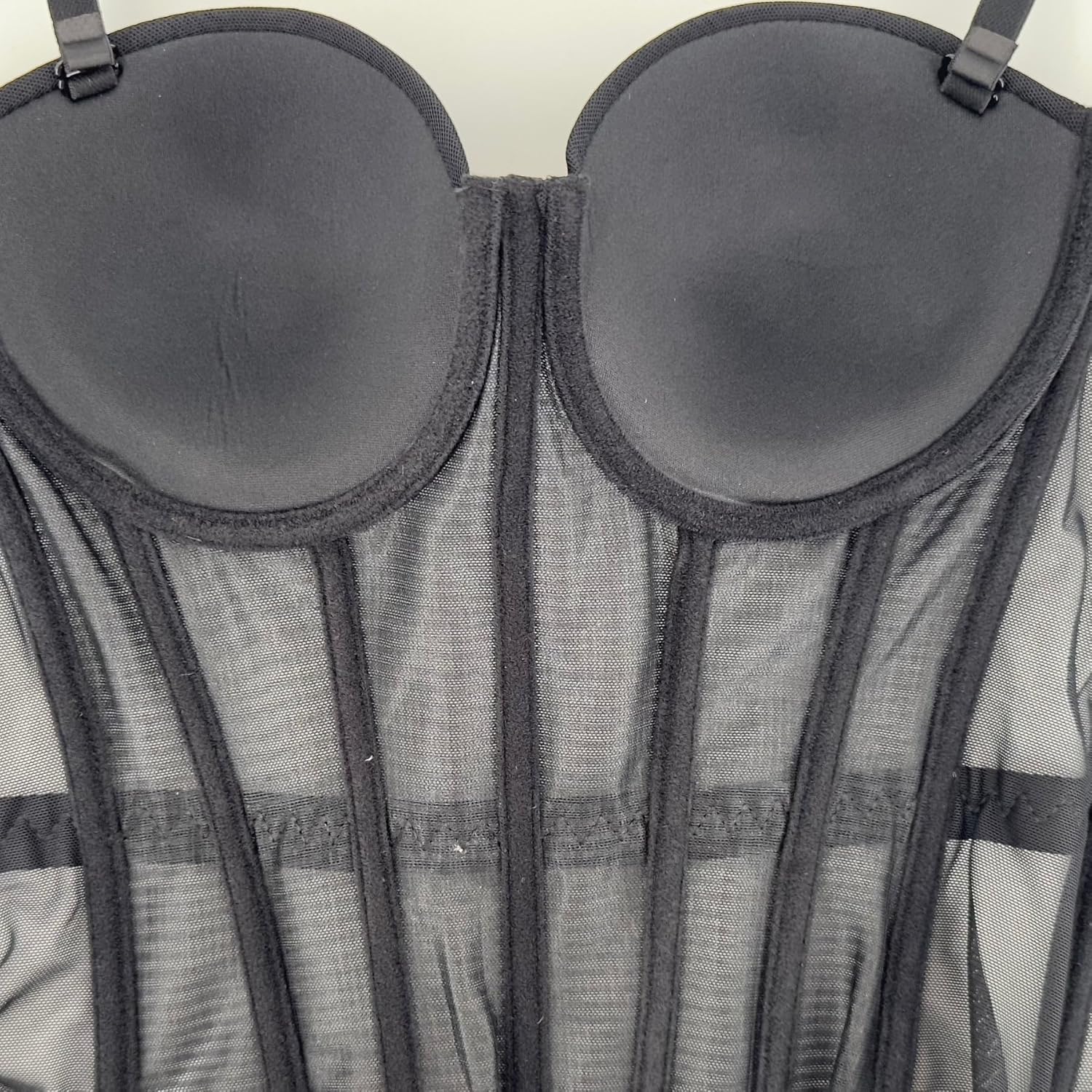 ELLACCI Women's Mesh Corset Bustier Top Elastic Waistband Lingerie Top with Removable Straps Black