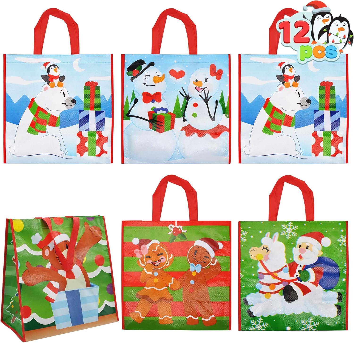 JOYIN 12 Christmas Extra-Large Gift Bags 13.75"x8"x14", Reusable Non-Woven Tote Bag With Handles for Xmas Wrapping Holiday Party Favors, Grocery Shopping - Image 8