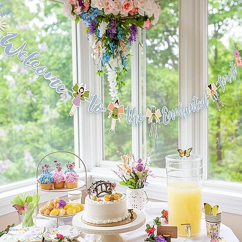 Miniatura 4 de Cheerland Banner mágico de hadas del bosque encantado, decoración de fiesta de cumpleaños, guirnalda de fiesta de jardín, decoración de bosque,