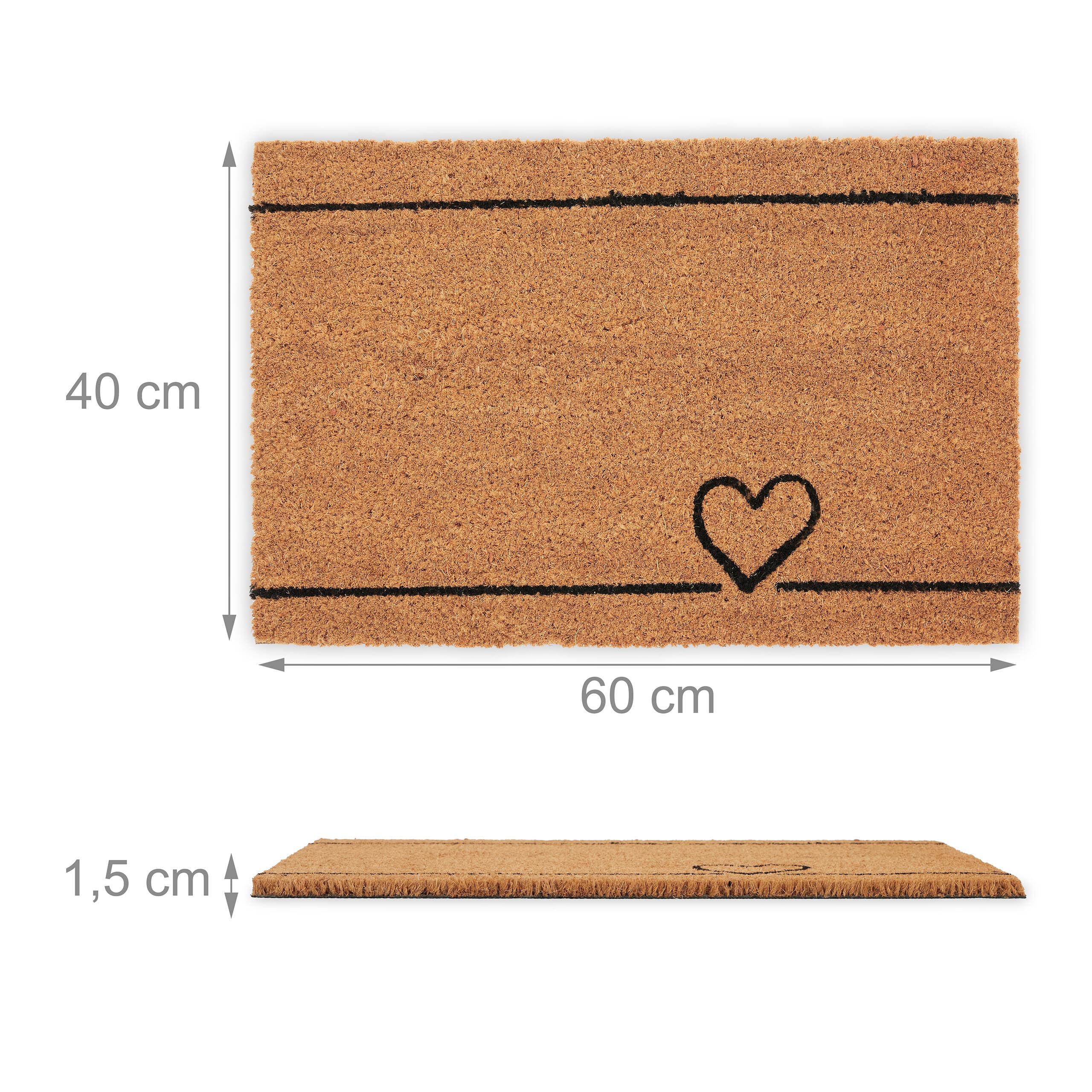 Relaxdays Zerbino Con Cuori 40x60 Cm - Tappeto Ingresso In Fibra Di Cocco Antiscivolo Per Esterni E Interni, Naturale E Nero