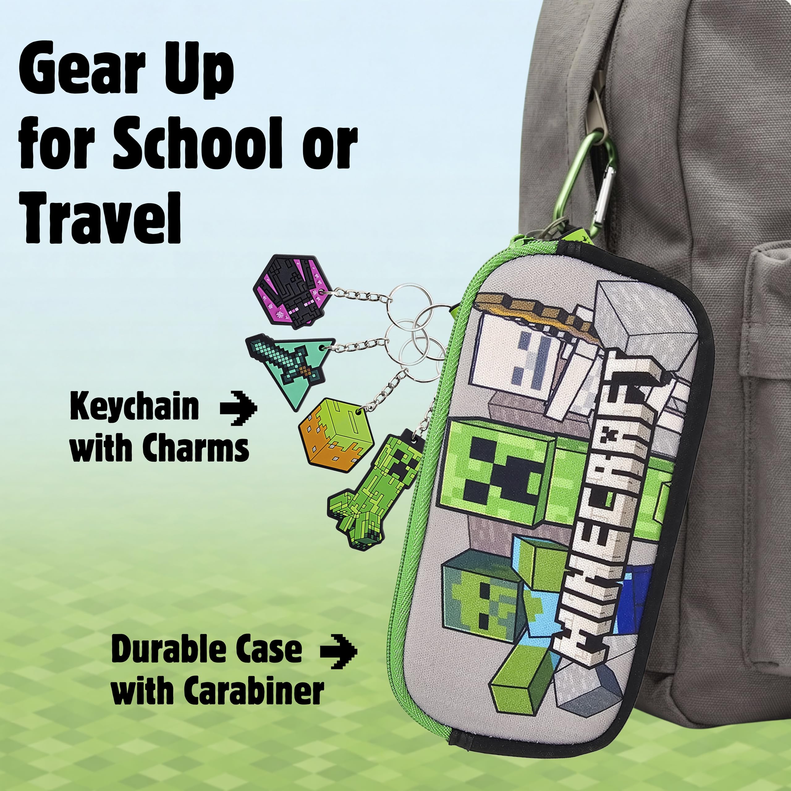 ARKAID Minecraft Mega - Juego de regalo para niños, más de 10 piezas, incluyendo cartera de tres pliegues, gafas de sol UV 400, funda protectora, 4 pulseras más llavero con 4 dijes oficiales de