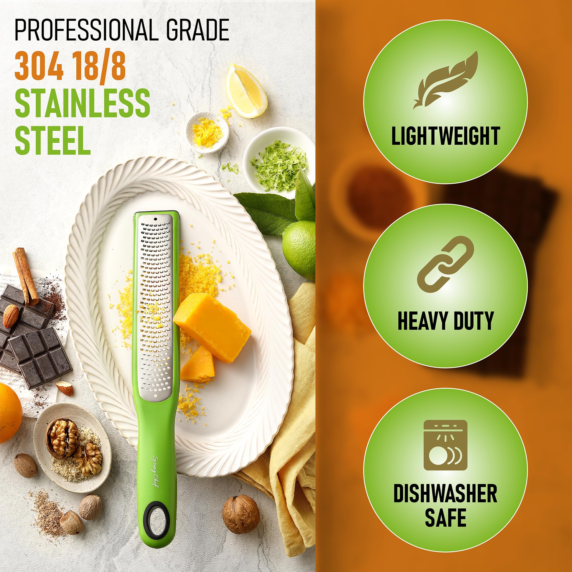 Spring Chef Stainless Steel XL Box Grater & Premium Lemon Zester - 2 Product Bundle - Green - Image 7