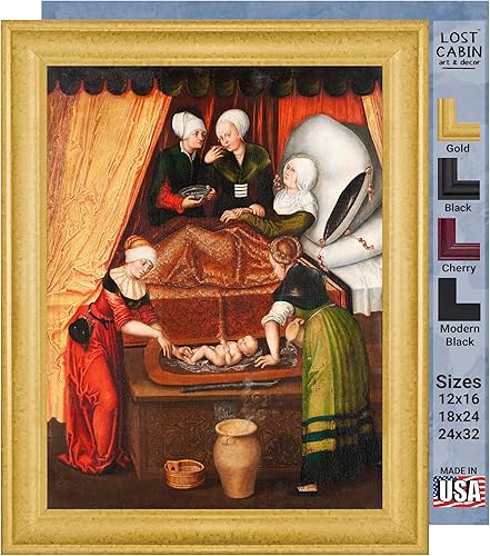 Miniatura 10 de Lost Cabin Stag Hunt of Elector Friedrich III the Wise de Lucas Cranach the Elder Impresión en marco biselado negro  Reproducción de pintura de