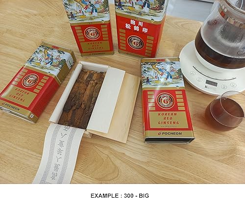 Miniatura 6 de Pocheon 10.6 onzas (10.6 onzas) Panax rojo seco coreano de ginseng 6 años de corte grado 300 pequeño (34 raíces), apoyo inmunológico natural