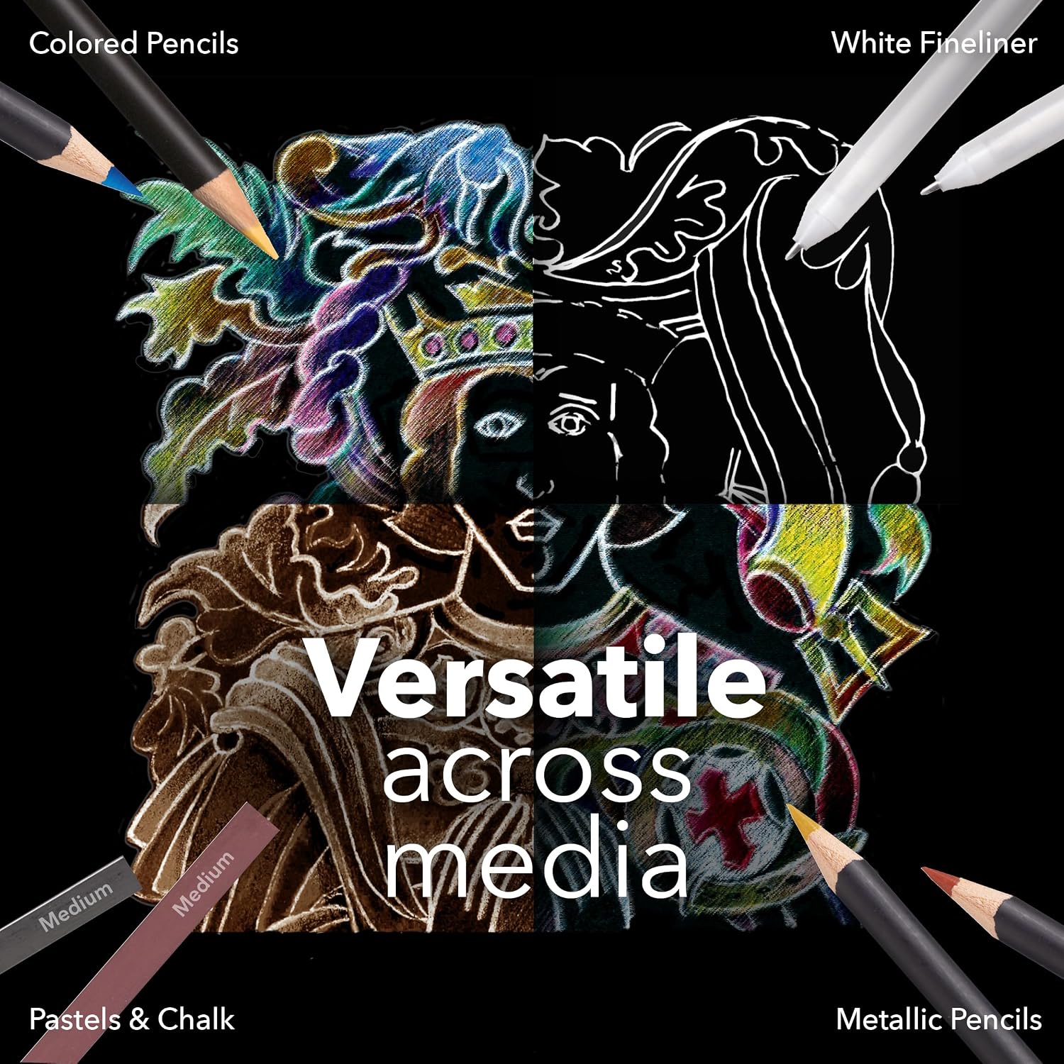 Castle Art Supplies Heavy Black Sketchpad Paper 9 x 12in | 2-Pack | 50 Sheets Each (150gsm/92lb) Artist Paper | Smooth, Silky Black Surface | Vivid Results with Pencils, Pens, Pastels (9 x 12, 2-pack)