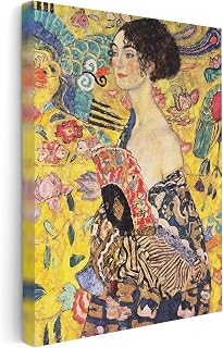 Monem Art Gustav Klimt Canvas - Retro Lady with Fan Painting Print - Fine Art - Gift for Men & Women - Art Nouveau Decor for Bedroom, Living Room or Office - Available in 8x10" to 30x40"
