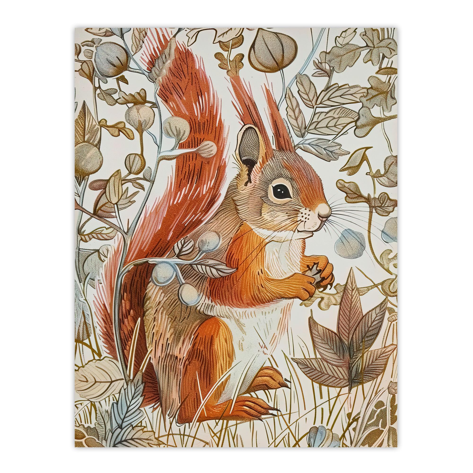 Artery8 Red Squirrel Woodland Forest Floor Bright Living Room Large Wall Art Poster Print Thick Paper 18X24 Inch