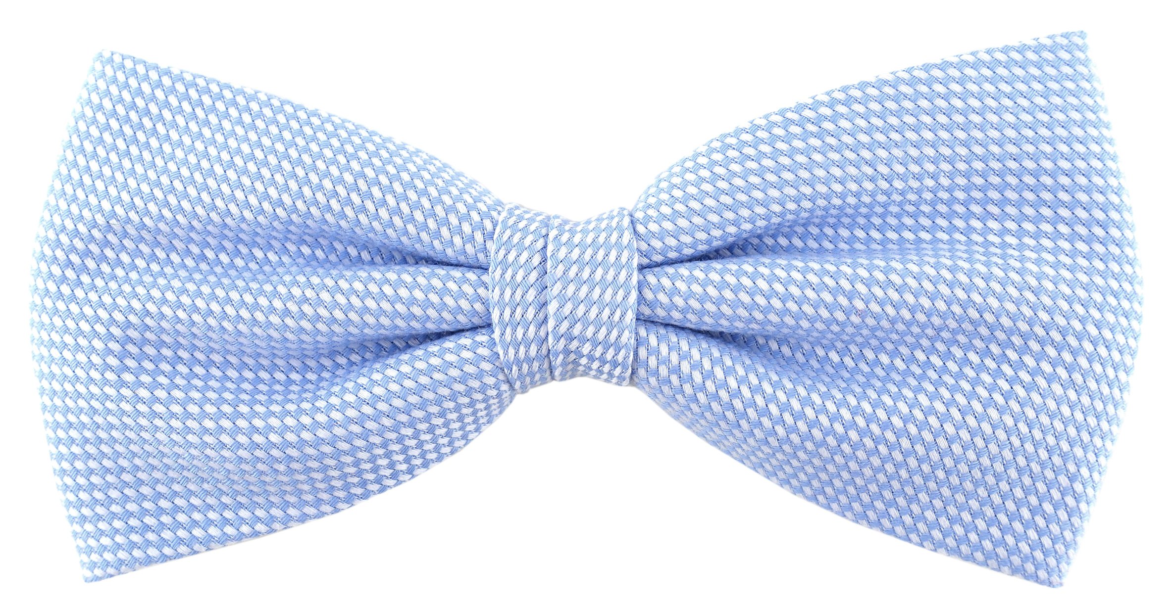 TigerTie Pajarita de piqué de color liso, lazo preatado, 100 % algodón, incluye caja de almacenamiento, azul claro/blanco, Talla única