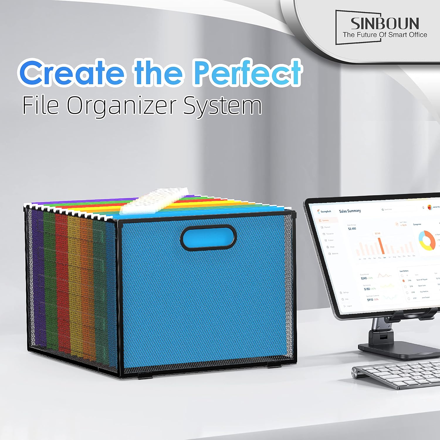 Sinboun Hanging File Organizer Includes 14 Letter Size Hanging Folders Hanging File Folder Storage Box Filing Carts