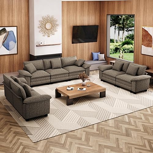 Miniatura 17 de Juego de sofá modular Cloud en forma de U, asiento profundo de 3 piezas, sofá modular de 6 plazas y brazos extraíbles, felpilla de felpa para sala