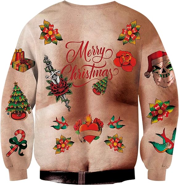 RAISEVERN Sweatshirts Noël Homme Drôle Ugly Sweat Manches longuess Divertidas Horteras Personalizadas, S-XXL - 4