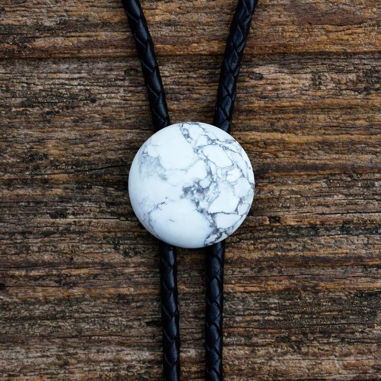 White Howlite Stone Bolo Tie