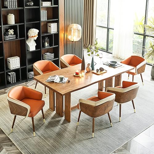 Miniatura 54 de ARTPLAN Uphoolsted - Silla de comedor moderna de mediados de siglo, piel sintética con nogal, silla con brazo acentuado, silla de estar con pies de