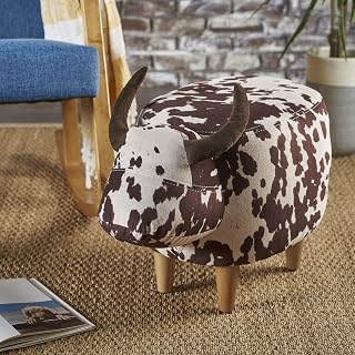 Christopher Knight Home Bessie Patterned Velvet Cow Ottoman, Brown Milk Cow / Natural