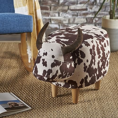 Christopher Knight Home Bessie Patterned Velvet Cow Ottoman, Brown Milk
